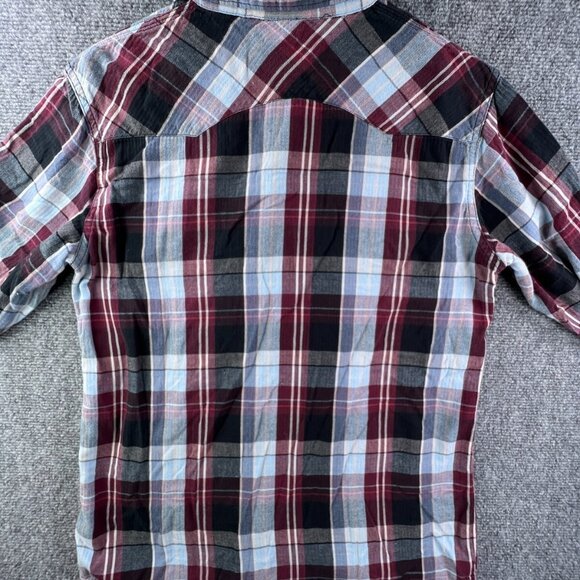 Levi’s Pearl Snap Shirt Lightweight Flannel Plaid Red Blue Small Modern Fit - Picture 11 of 11